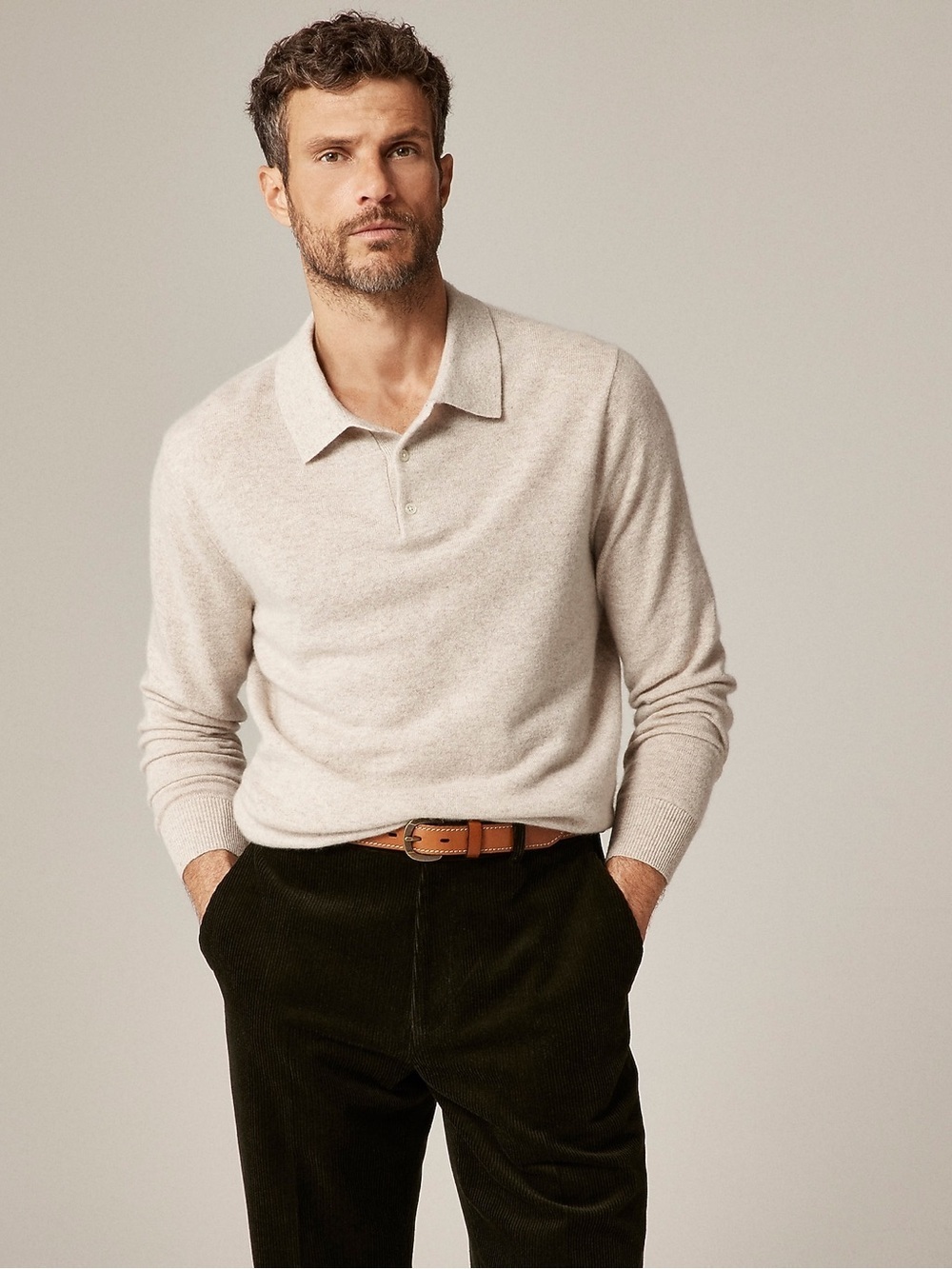 J. Crew Men’s Cashmere collared sweater-polo in Hthr Birch Size Small NWT